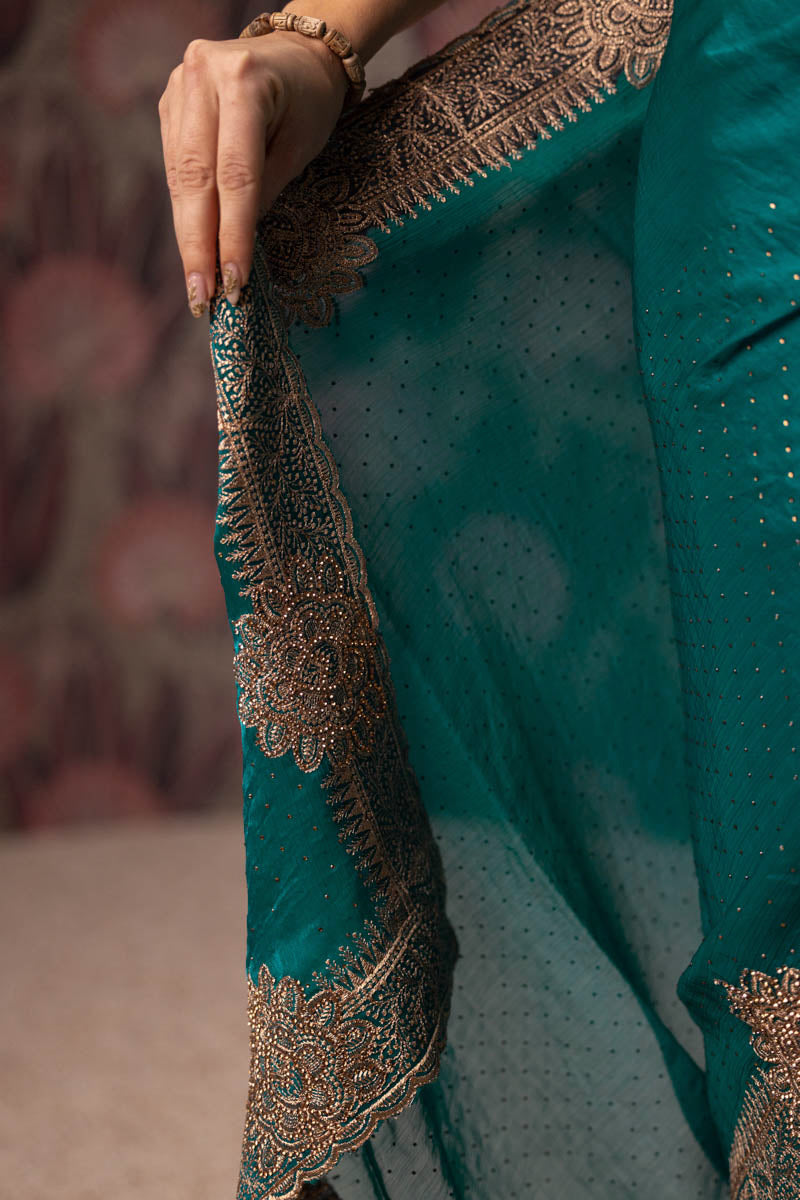 Green Organza Embroidered Saree
