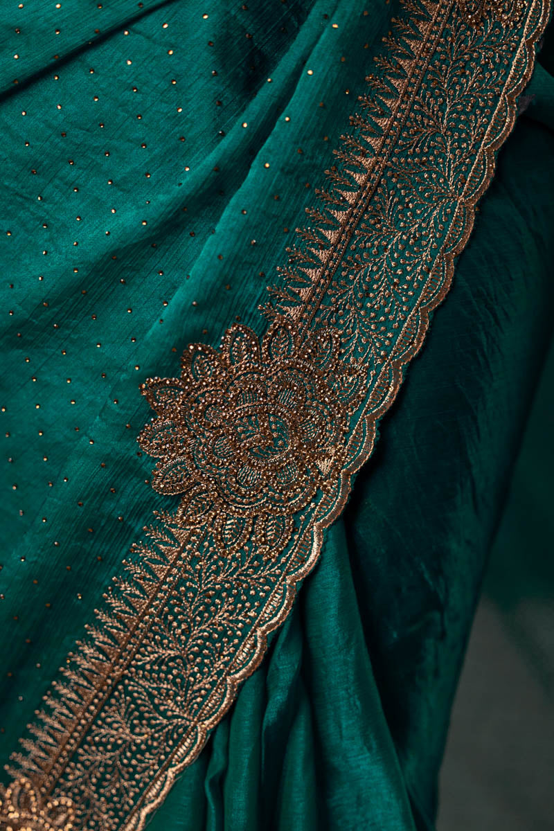 Green Organza Embroidered Saree