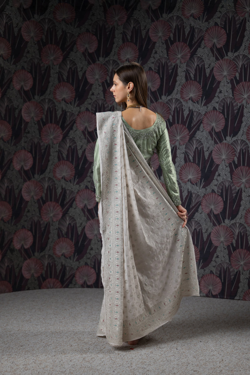 Silver Drop Embroidered Georgette Saree