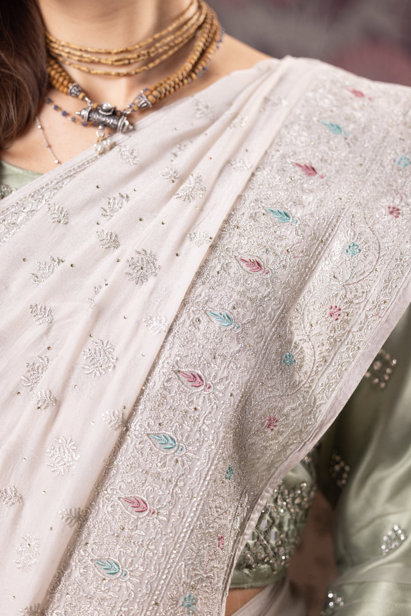 Silver Drop Embroidered Georgette Saree