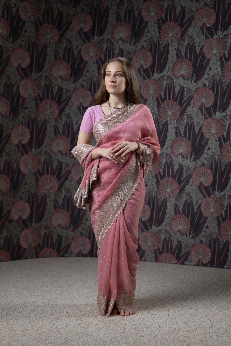 Rouge Embroidered Georgette Saree