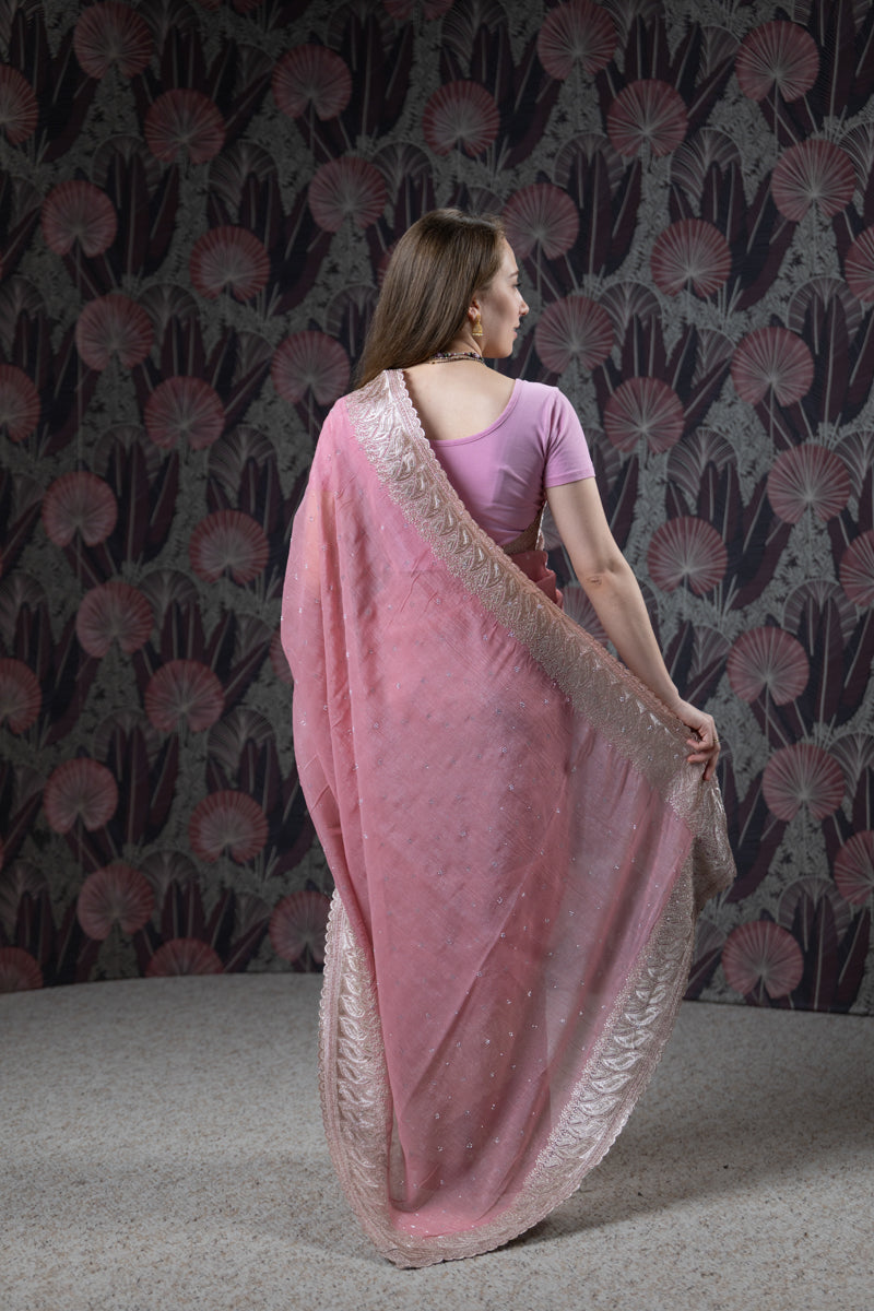 Rouge Embroidered Georgette Saree