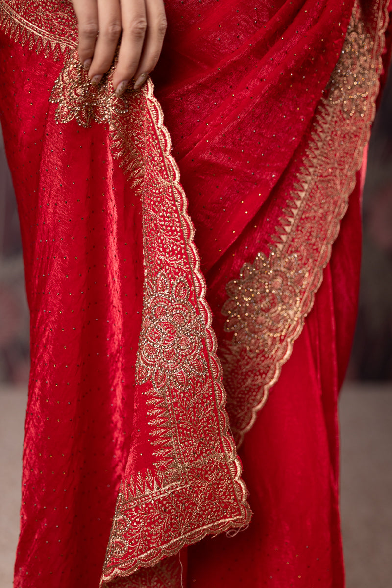Red Organza Embroidered Saree