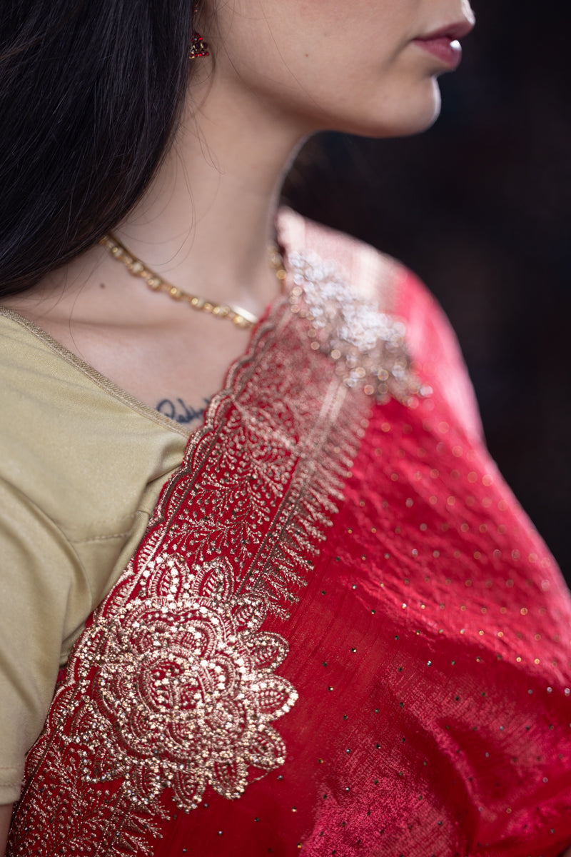 Red Organza Embroidered Saree