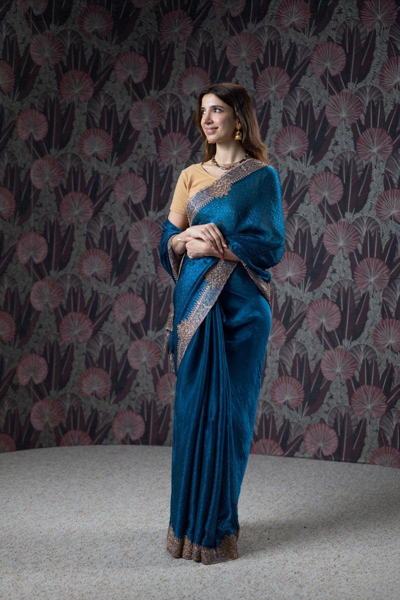 Royal Blue Organza Embroidered Saree