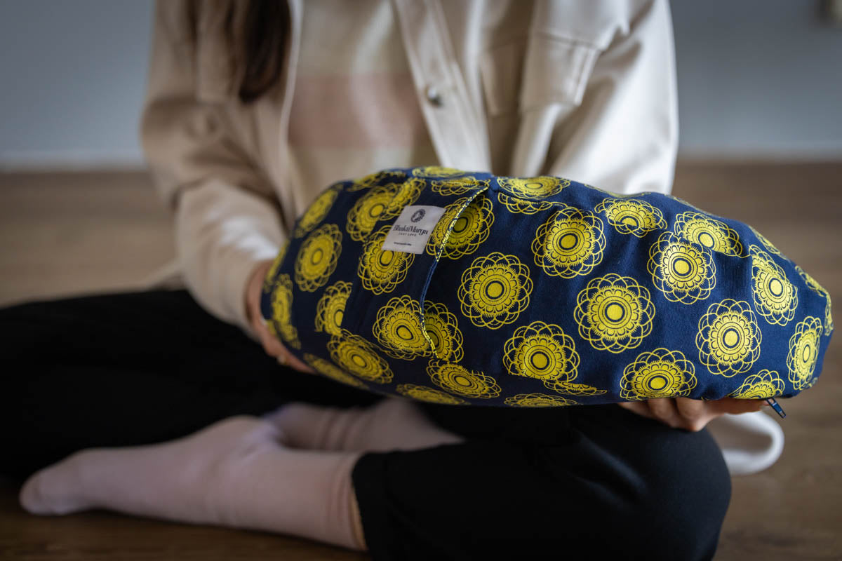 Meditation Cushion, Half-moon, Indigo Mandala