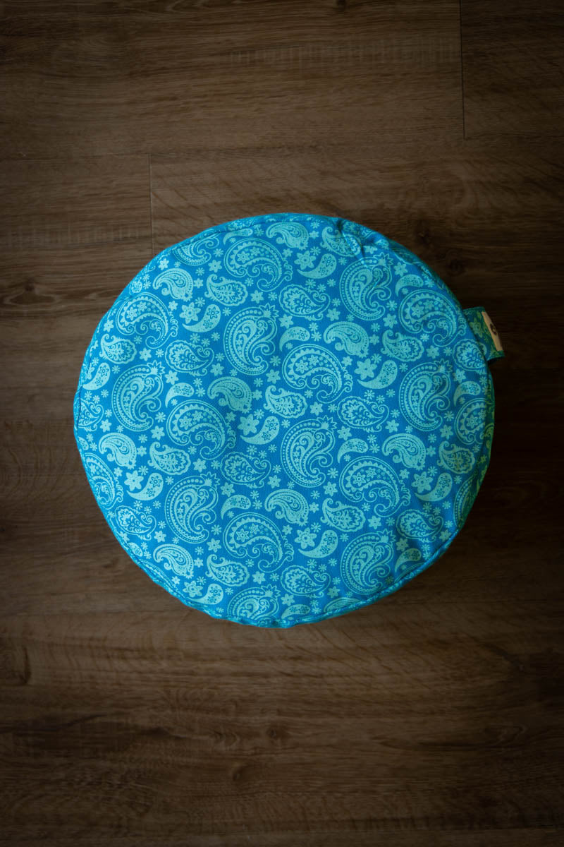 Meditation Cushion, Full-round, Turquoise Paisley