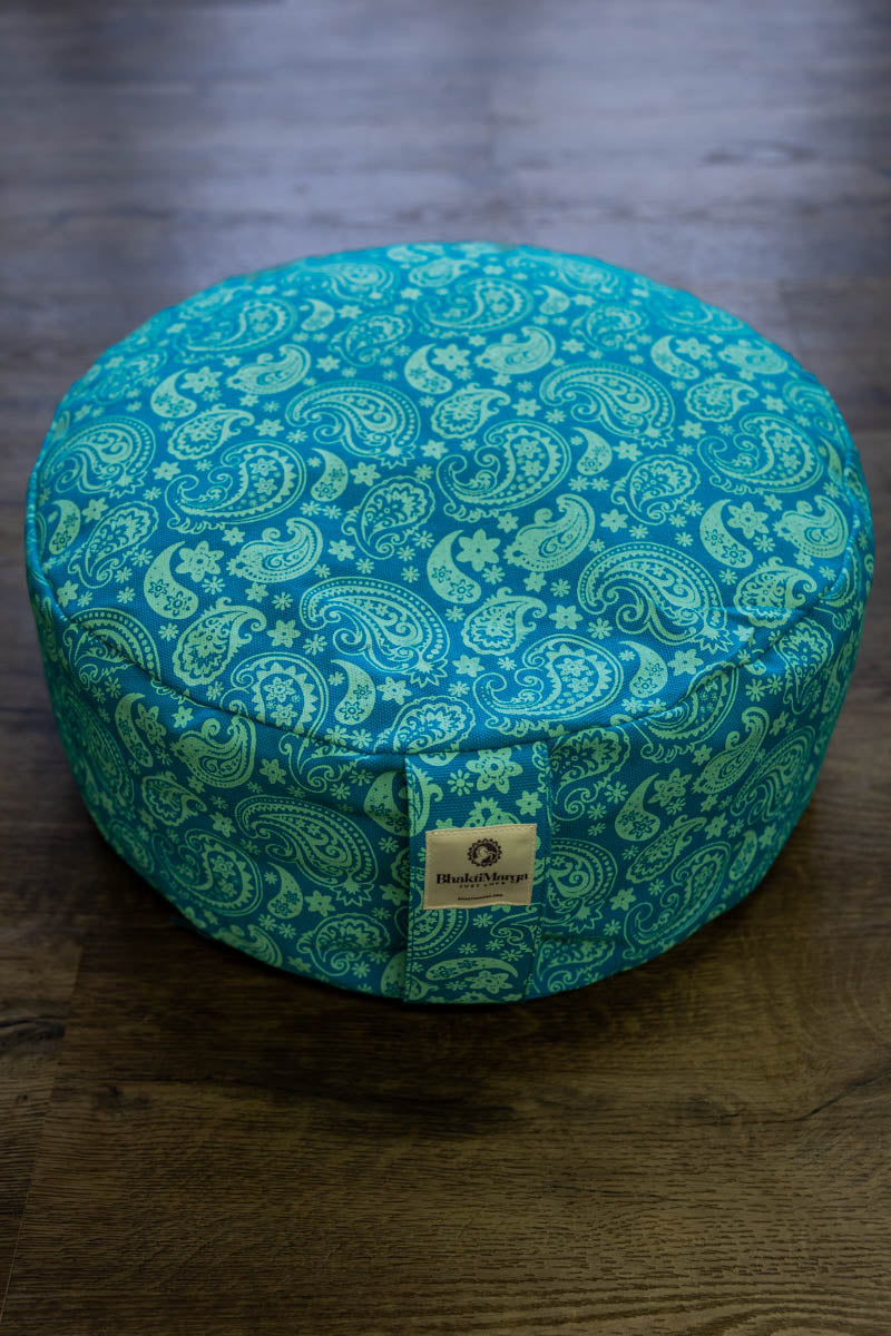 Meditation Cushion, Full-round, Turquoise Paisley