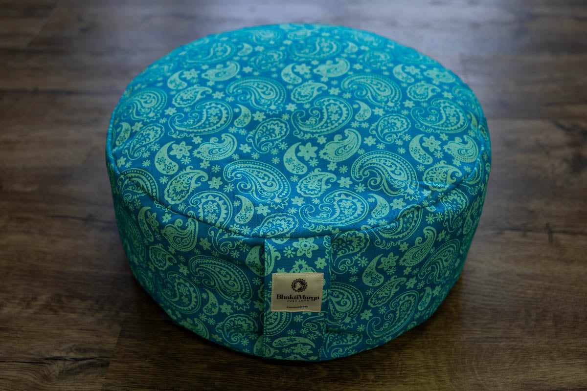 Meditation Cushion, Full-round, Turquoise Paisley