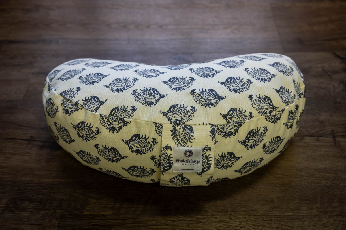 Meditation Cushion, Half-moon, Cream Feathers