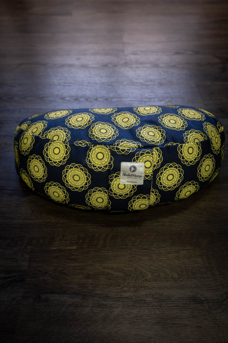 Meditation Cushion, Half-moon, Indigo Mandala