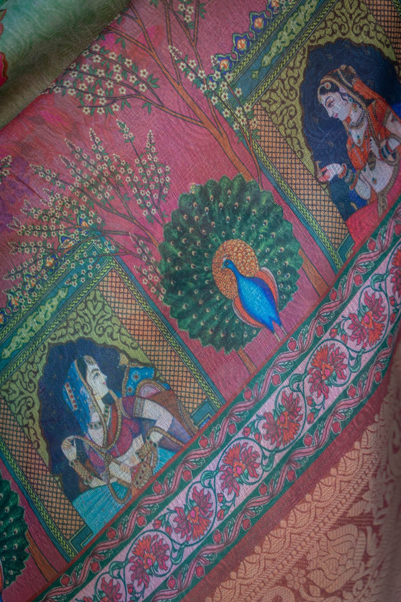 Sea Green Soft Banarasi Art Silk Printed Saree