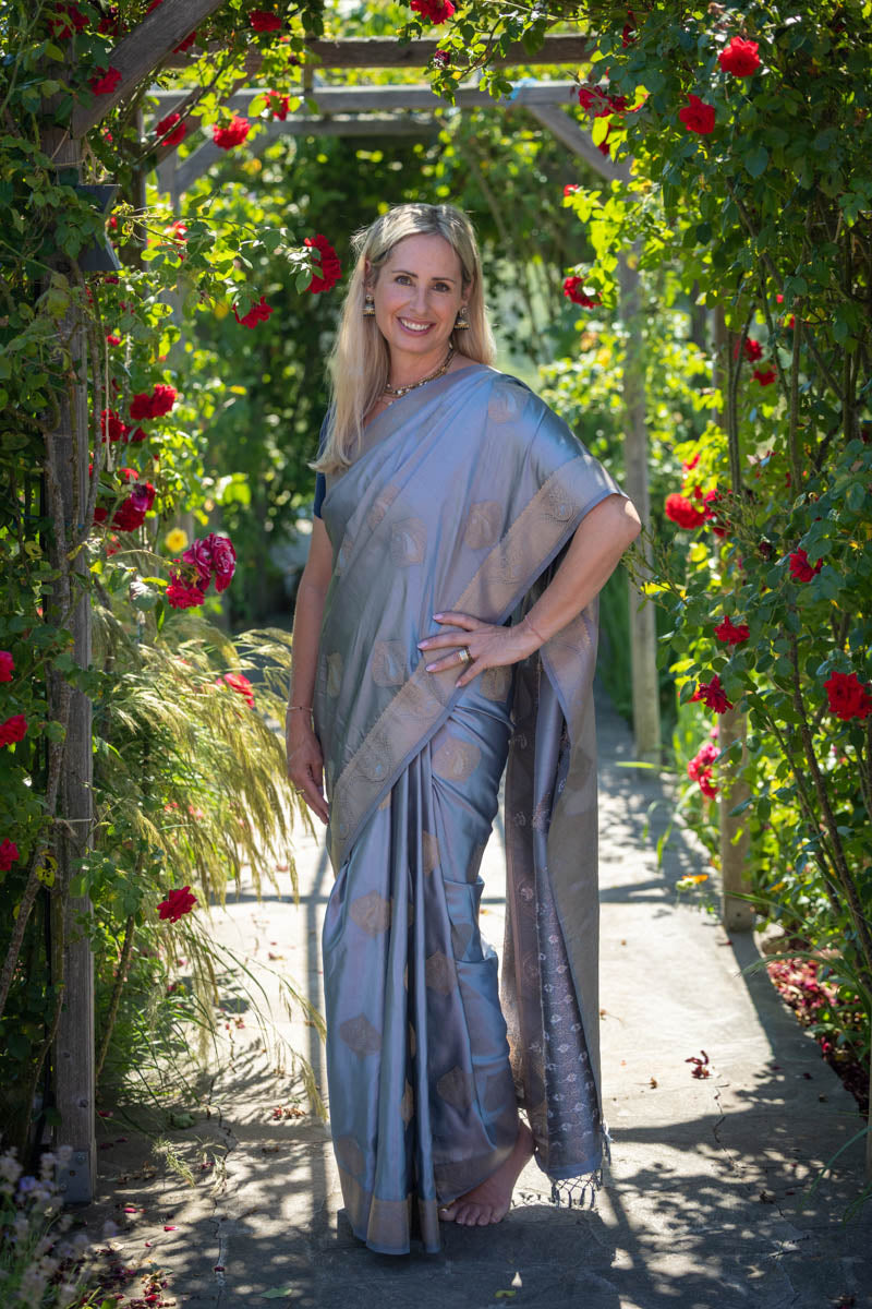 Silver Grey Weaving Jacquard Traditional Saree