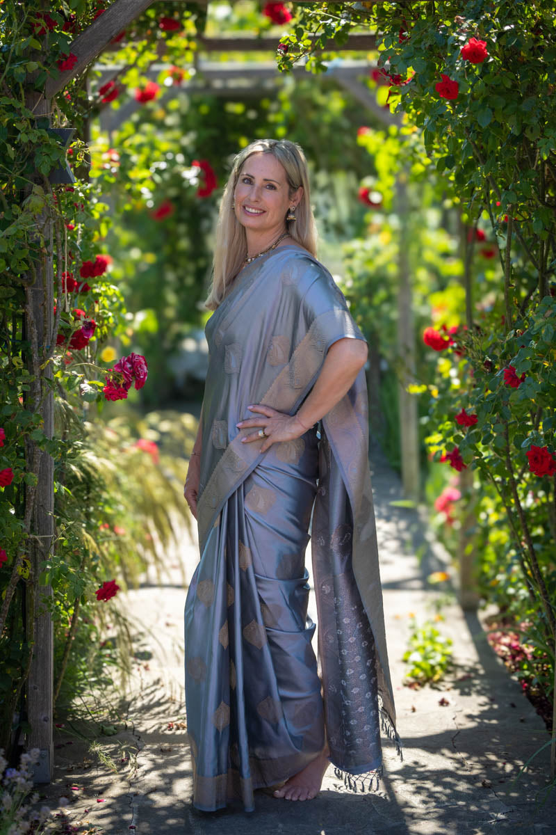 Silver Grey Weaving Jacquard Traditional Saree