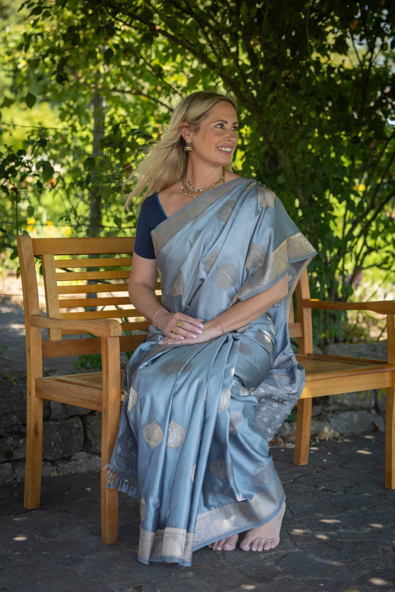 Silver Grey Weaving Jacquard Traditional Saree