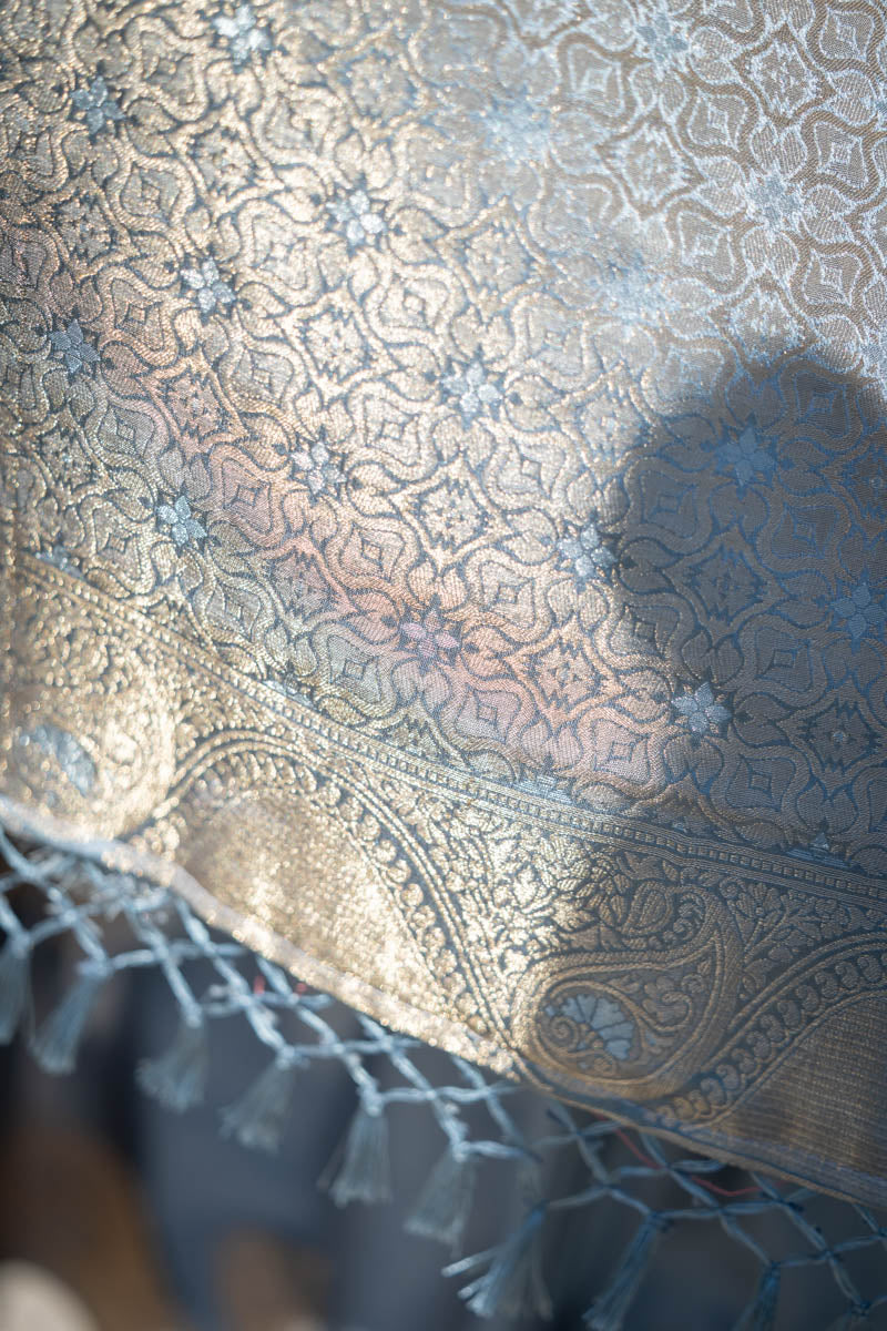 Silver Grey Weaving Jacquard Traditional Saree