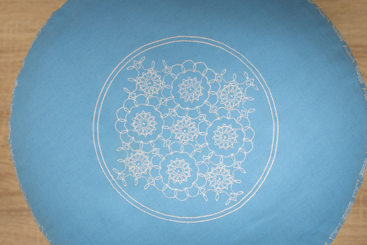 Meditation Cushion, Full-round, Azure Blossom
