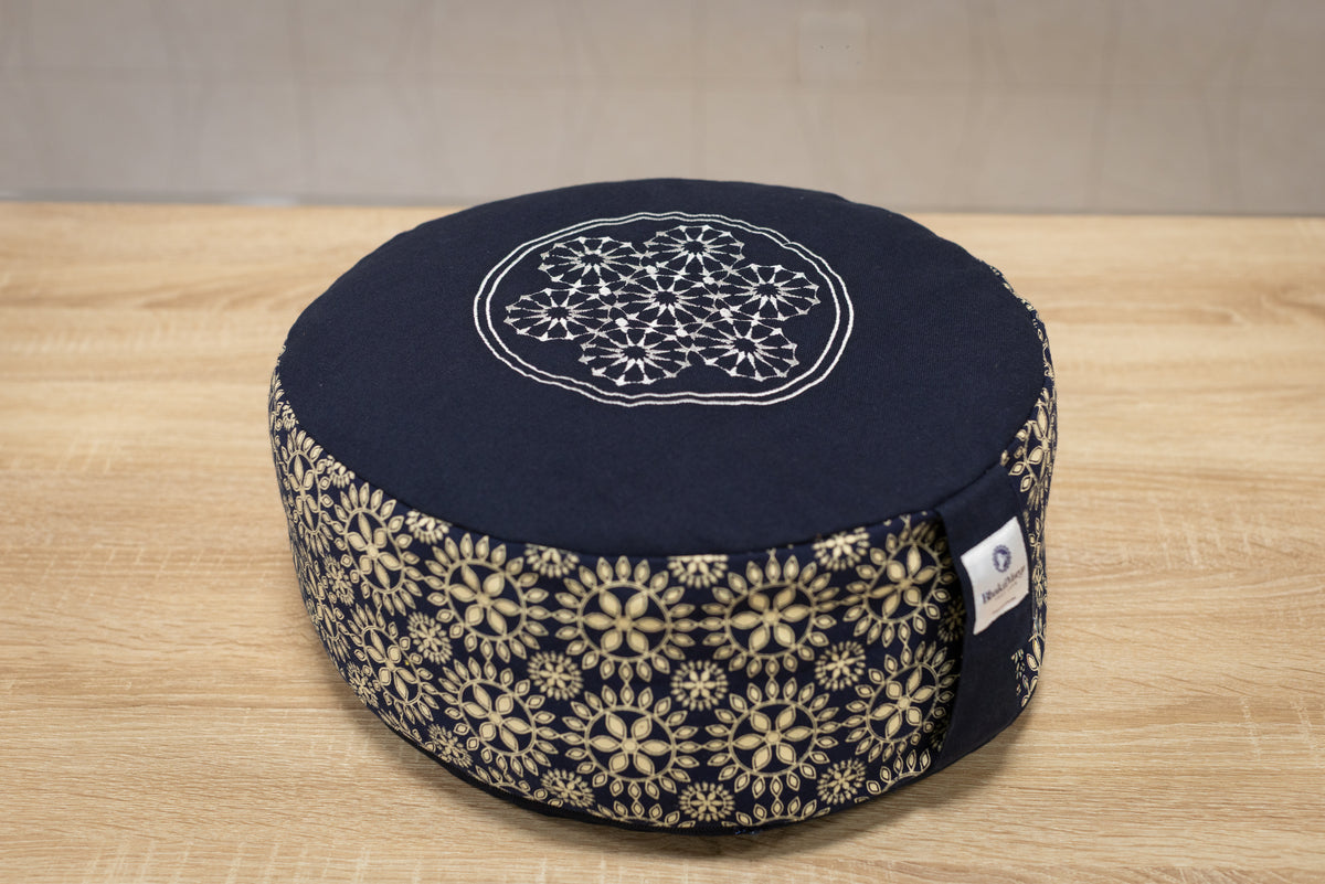 Meditation Cushion, Full-round, Indigo Dahlia