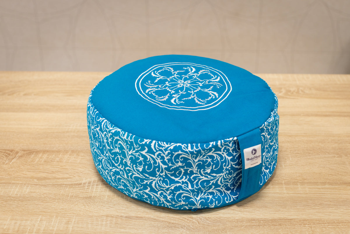 Meditation Cushion, Full-round, Turquoise Verbena