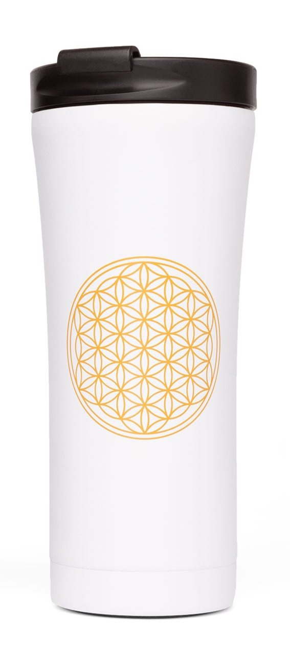 Tazza termica in acciaio inox BIG, 480ml, FIORE DELLA VITA, bianco