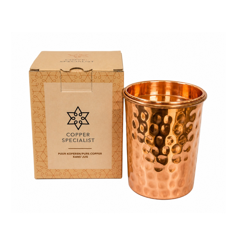 Copper cup with lid, hammered high gloss, 300 ml