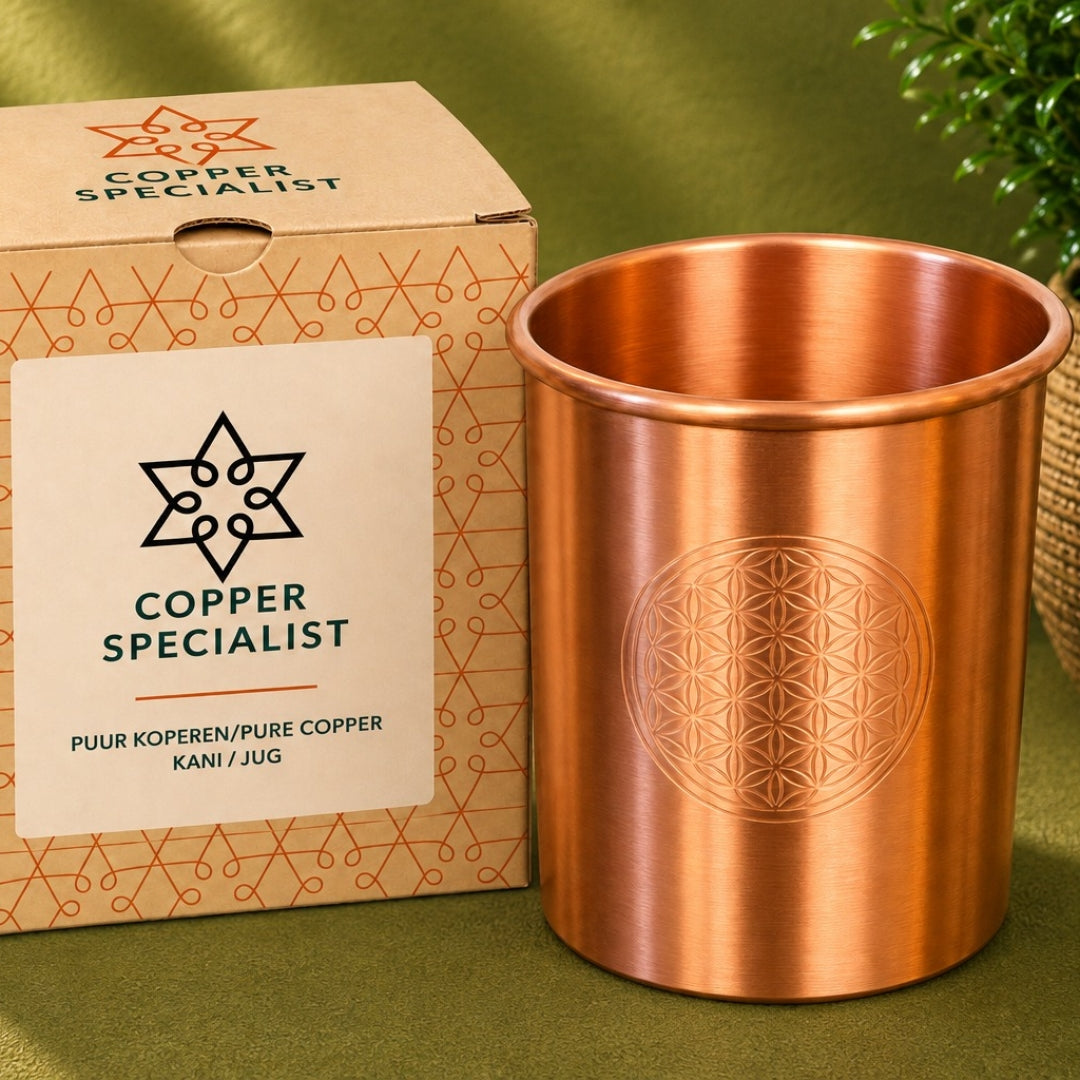 Copper cup, Flower of Life, matte brushed, 300 ml