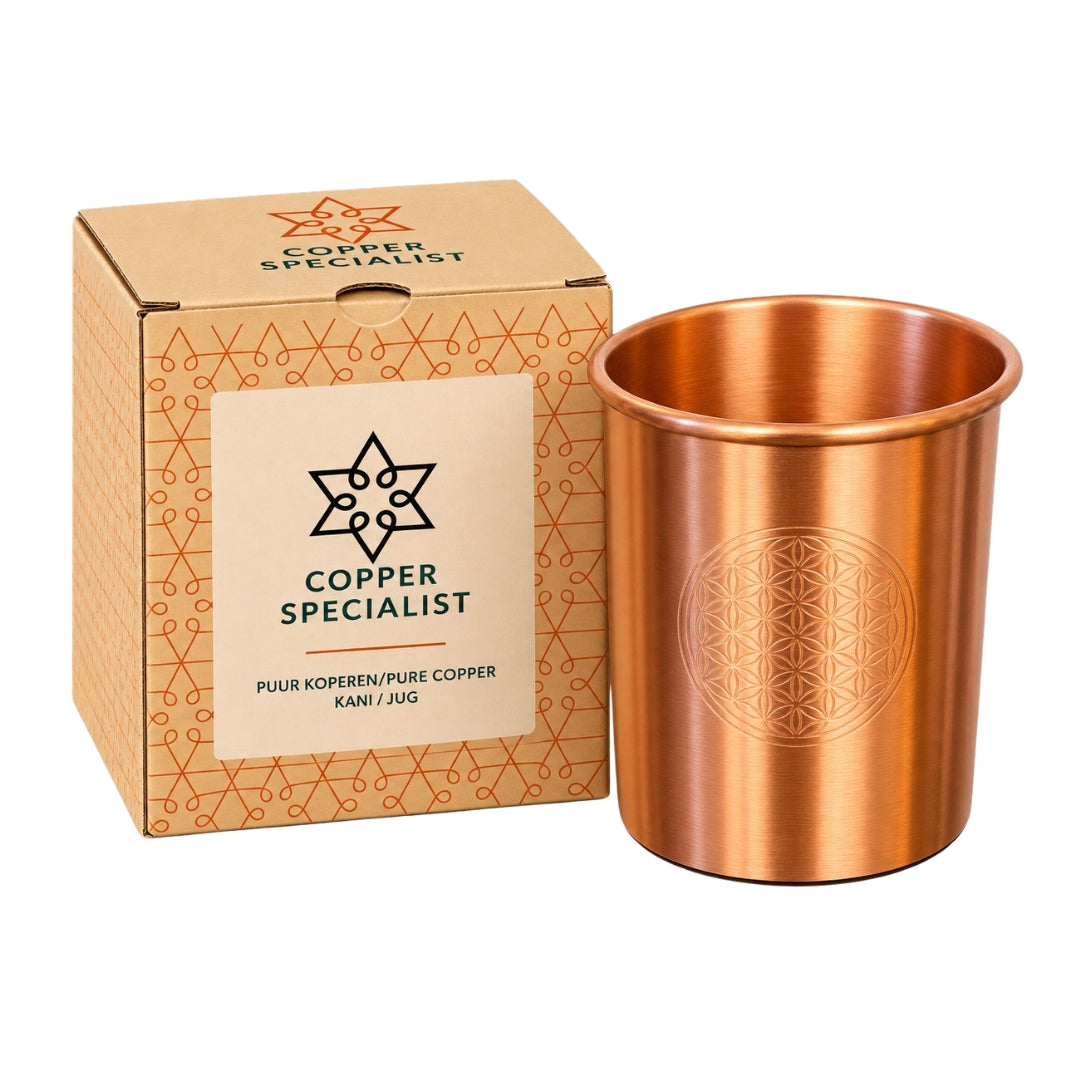 Copper cup, Flower of Life, matte brushed, 300 ml