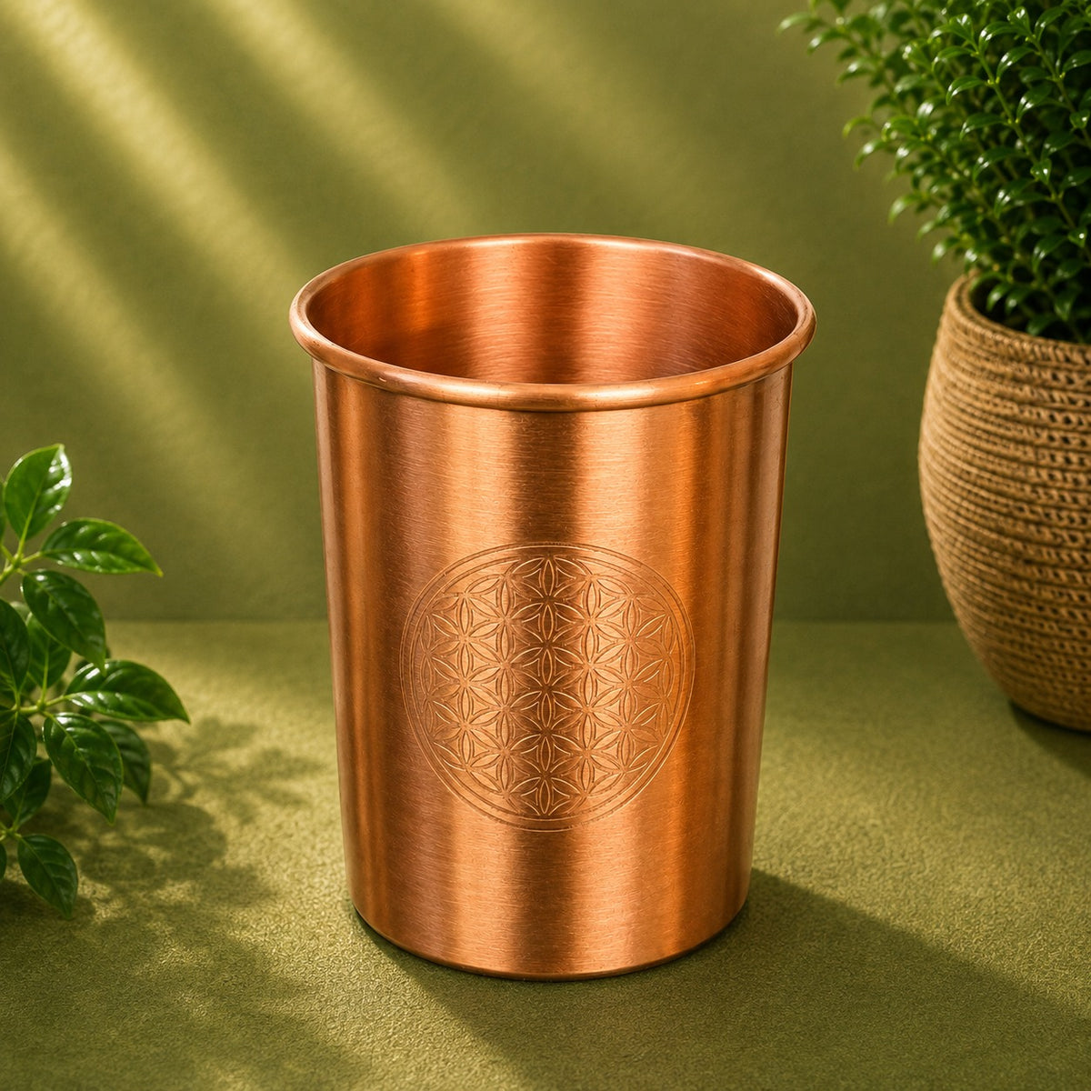 Copper cup, Flower of Life, matte brushed, 300 ml