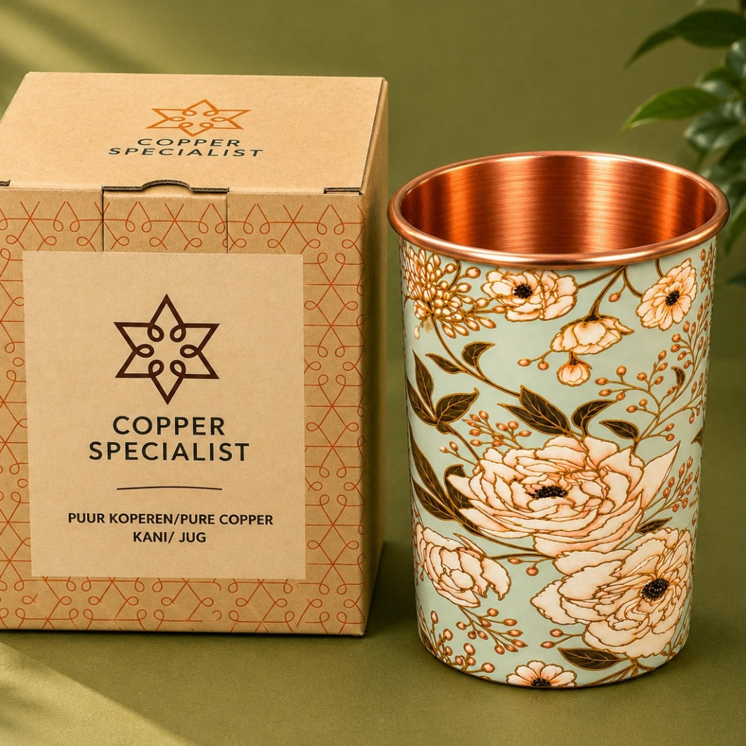 Copper mug with floral design, colourful, 300 ml