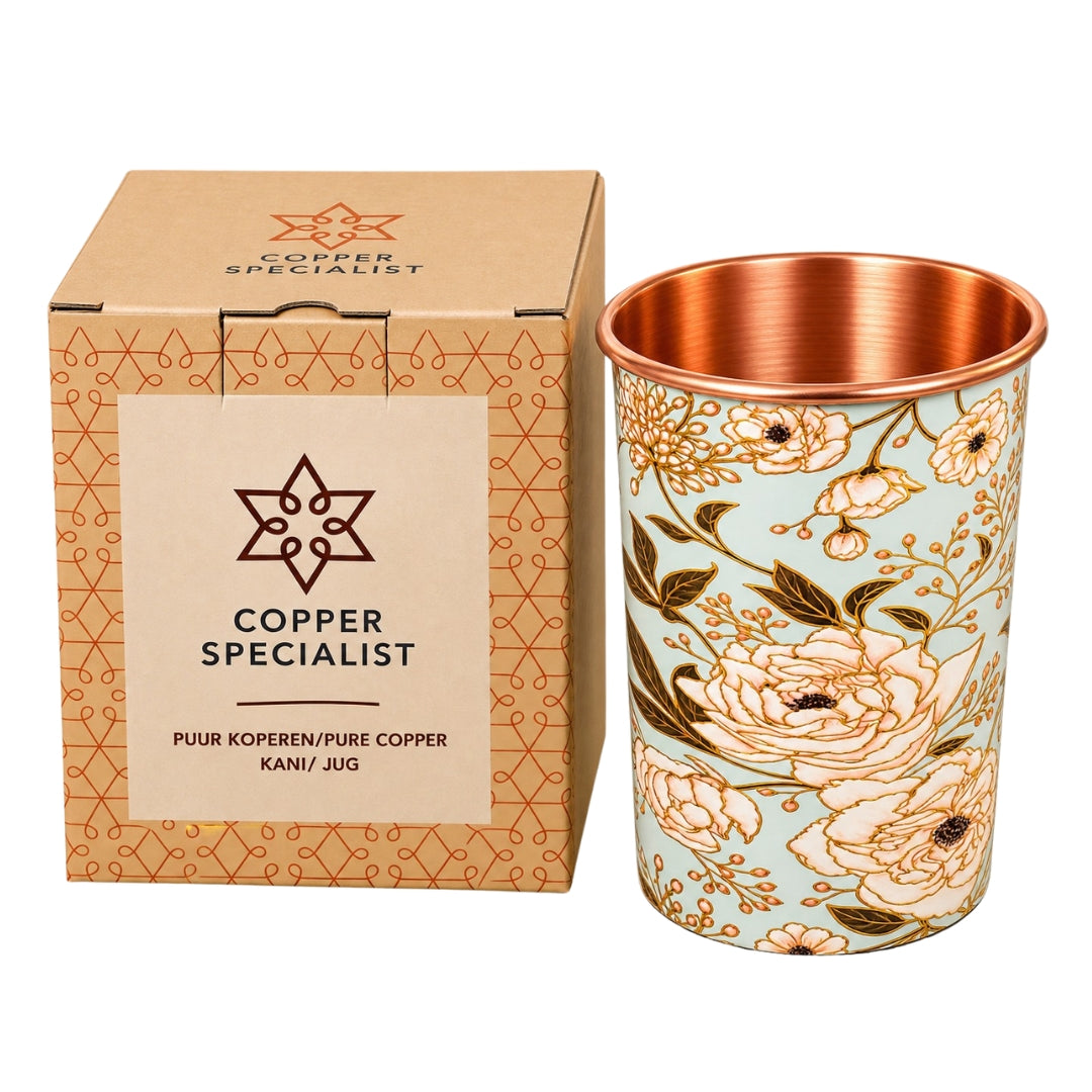 Copper mug with floral design, colourful, 300 ml