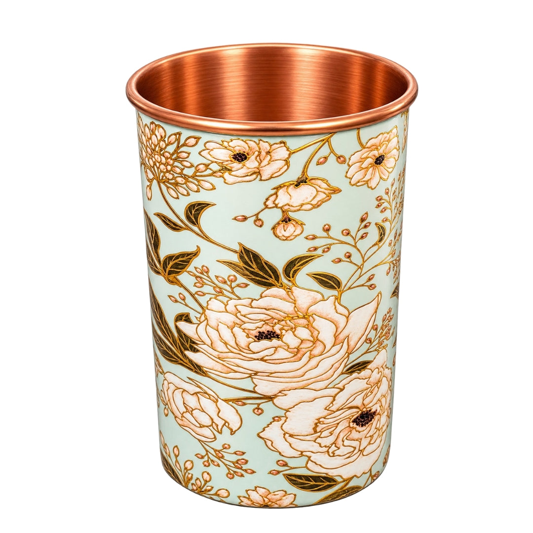 Copper mug with floral design, colourful, 300 ml