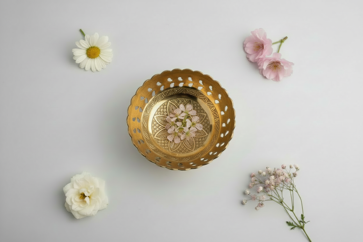 Round Flower Bowl, golden