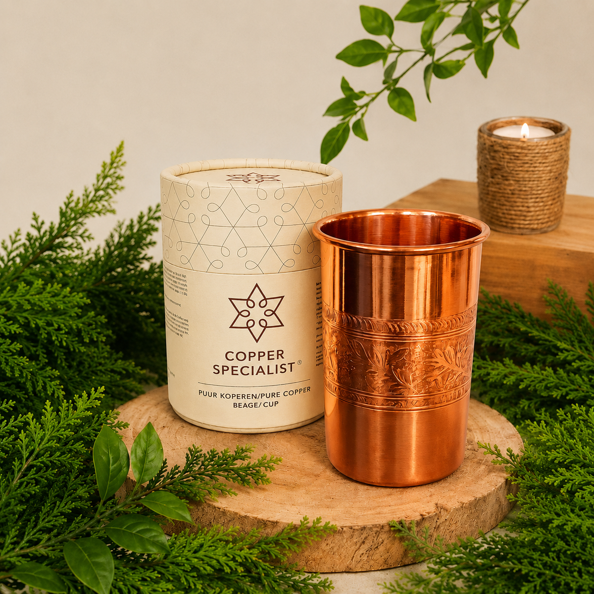 Copper mug with floral rim, 300ml