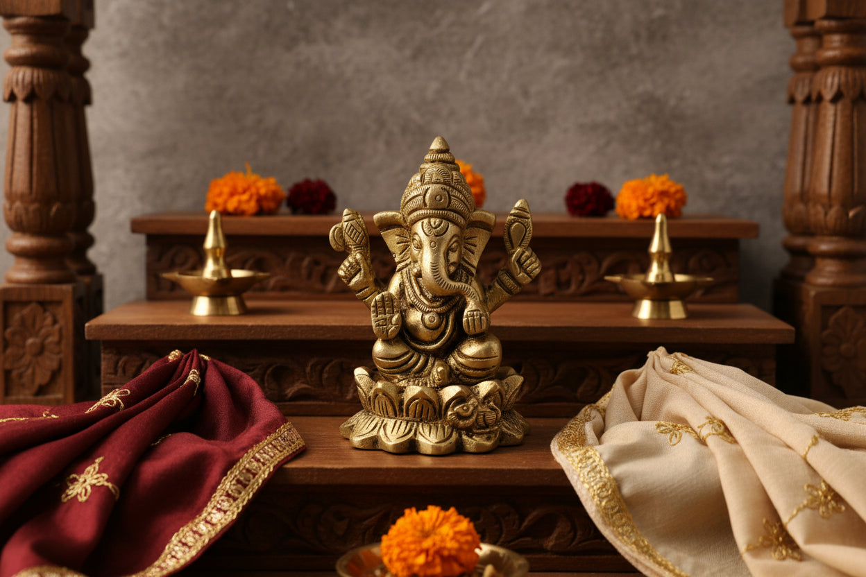 Signore Ganesha sul loto, 3 pollici, BR