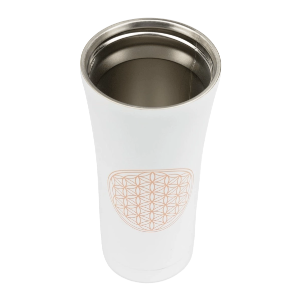 Tazza termica in acciaio inox BIG, 480ml, FIORE DELLA VITA, bianco