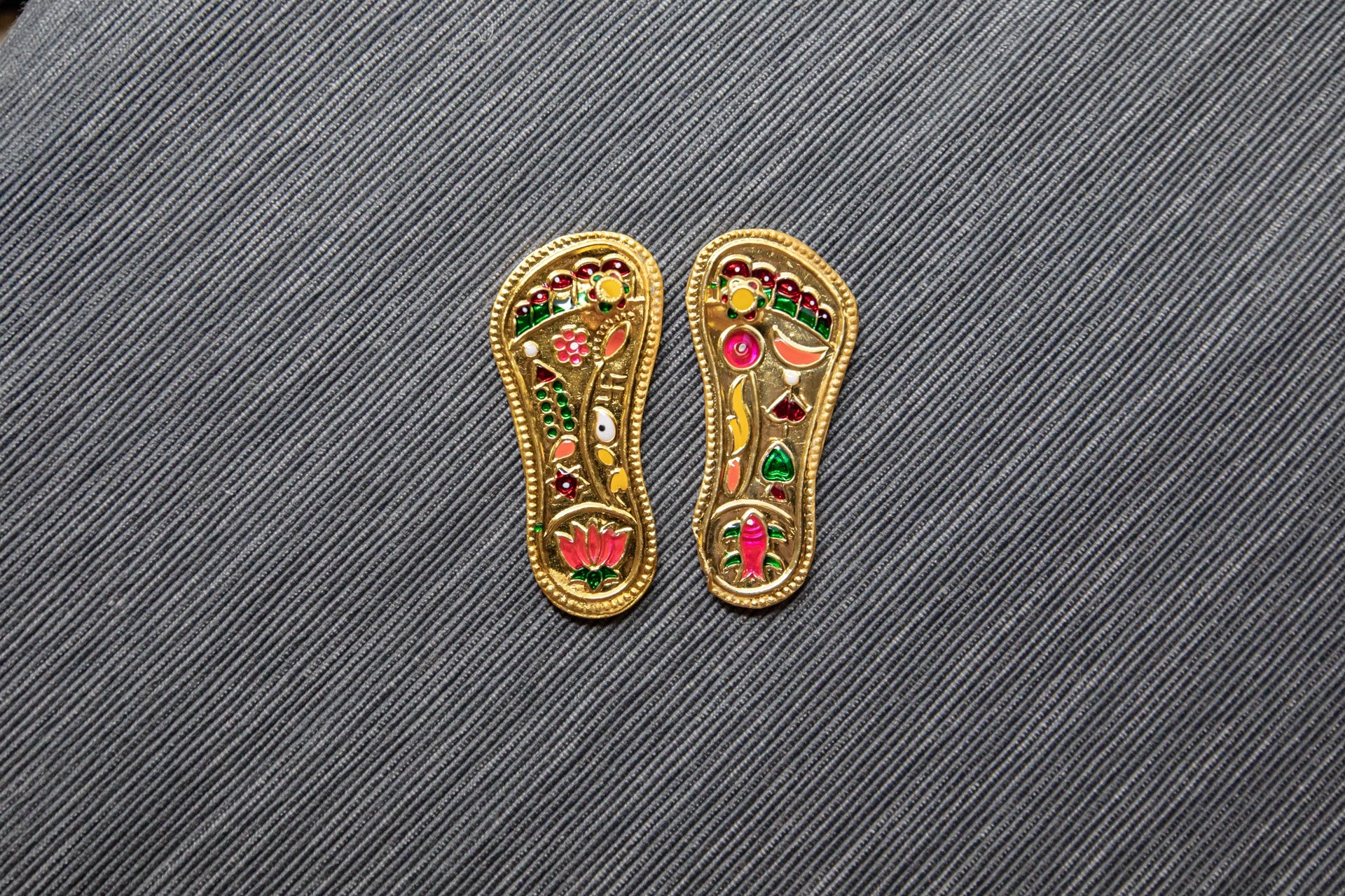 Maha-Lakshmi Padukas: Enamelled brass