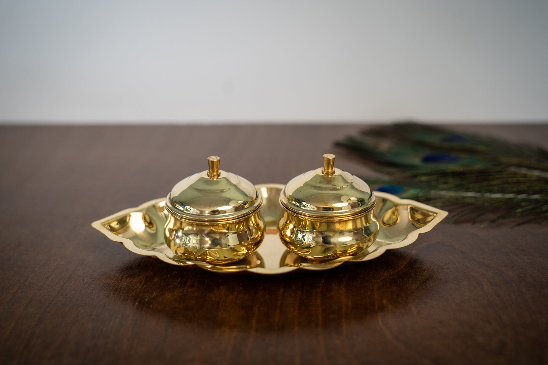 Brass Double Cup Set on the Leaf, small