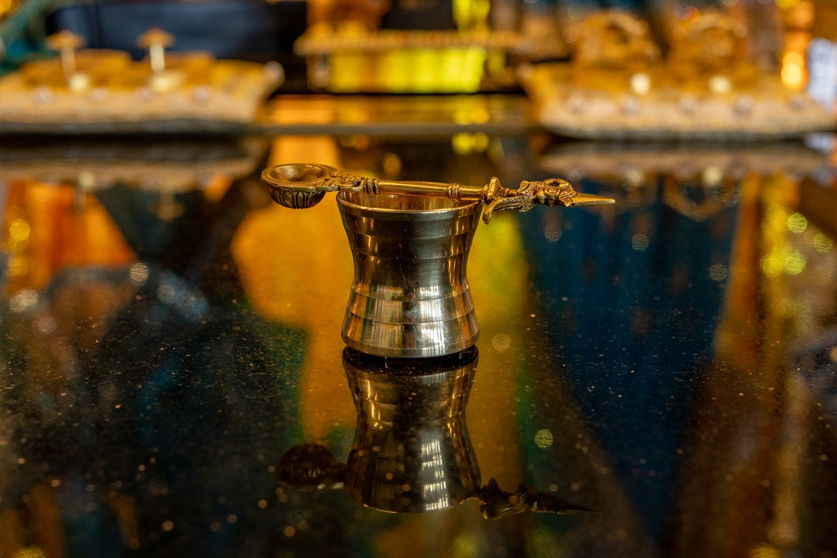 Brass Puja Spoon with Peacock